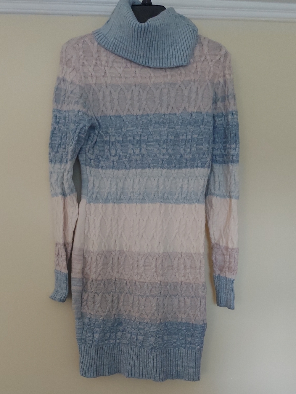 VENUS Striped Cable-Knit Sweater Dress in Blue & Cream